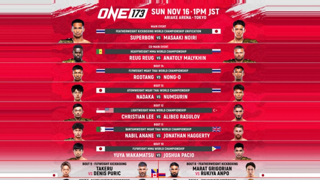 ONE173-日本大会の試合順が決定！メインは野杁正明選手、武尊が“前半戦”に登場　過去最高級の豪華カードが実現