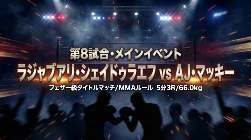 超RIZIN.5 第8試合メインイベント 速報テキスト シェイドゥラエフがAJ・マッキーを判定で撃破　30－27×3の完勝でRIZIN＆PFLフェザー級王座を統一